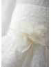 Ivory Lace Flower Sash Knee Length Flower Girl Dress 